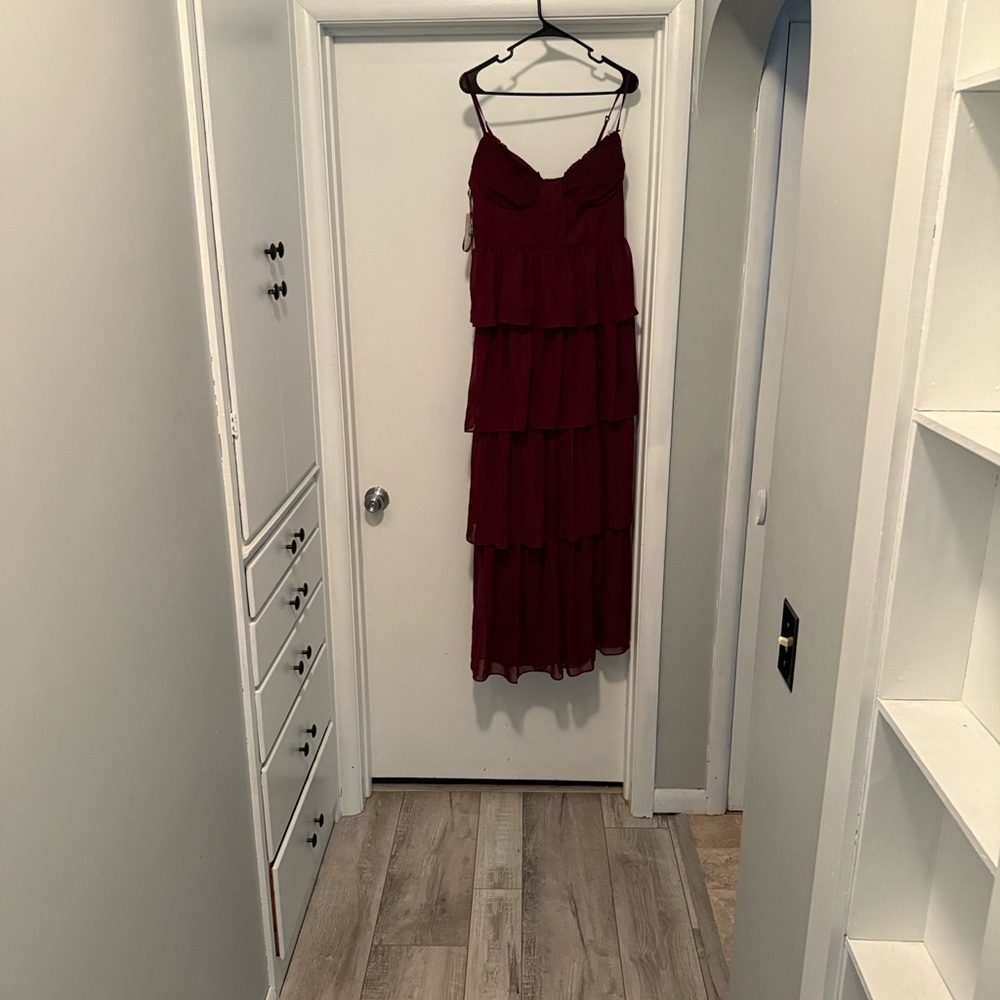 Birdy Grey Burgundy Tiered Maxi Dress